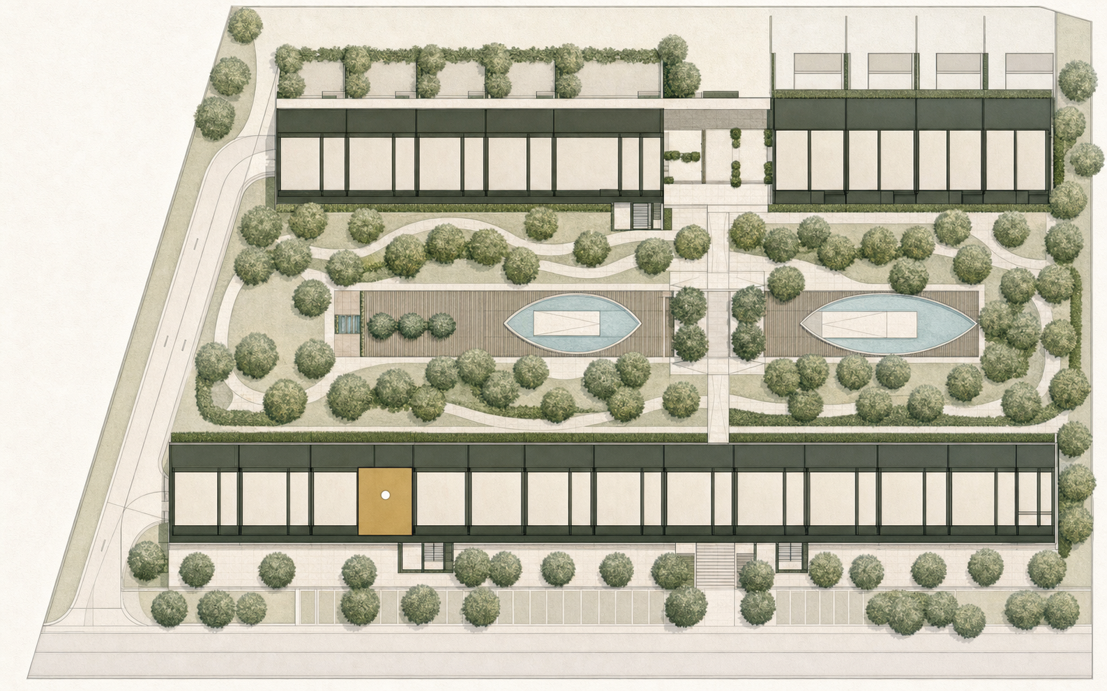 Plano de conjunto de Virēo Living con Condo 204 destacado en dorado